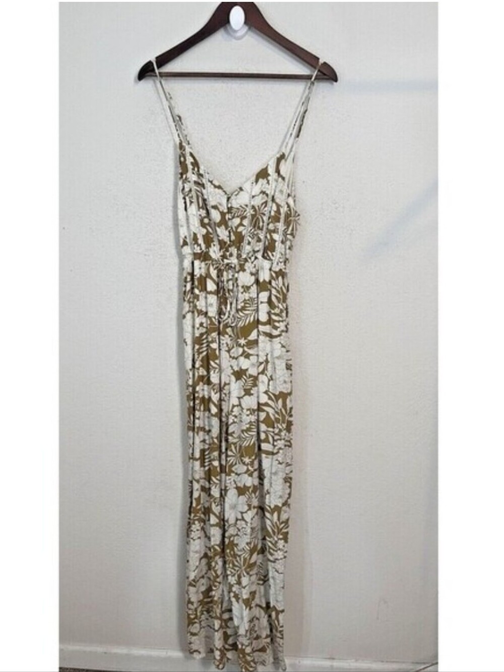 By Together Floral Print Jumpsuit Women Small Wide Leg Spaghetti Strap Yellow